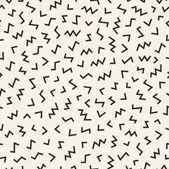 Scattered Geometric Line Shapes. Abstract Background Design. Vector Seamless Black and White Pattern.