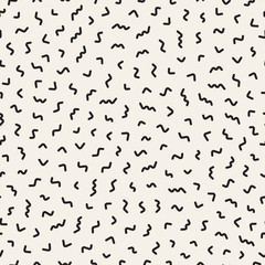 Scattered Geometric Line Shapes. Abstract Background Design. Vector Seamless Black and White Pattern.