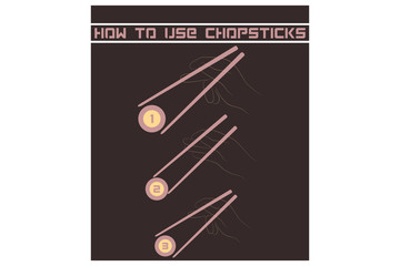 How to Use Chopsticks. Vector Illustration.