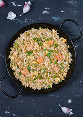 Fried rice with shrimp. Healthy asian food