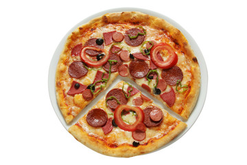 Delicious, salami and sausage pizza 