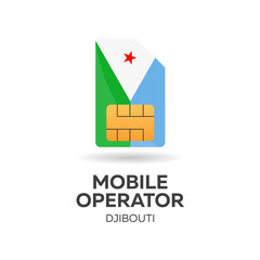 Djibouti mobile operator. SIM card with flag. Vector illustration.