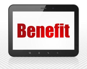 Business concept: Tablet Pc Computer with Benefit on display