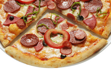 Delicious, salami and sausage pizza 