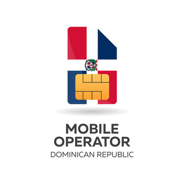 Dominican republic mobile operator. SIM card with flag. Vector illustration.