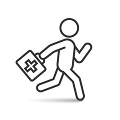 Running doctor outline icon on white, vector.