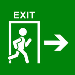 Green emergency exit sign, vector illustration.