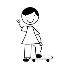 cute little boy with skate board character vector illustration design