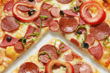 Delicious, salami and sausage pizza 