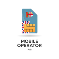 Fiji mobile operator. SIM card with flag. Vector illustration.