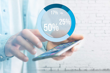 Blue survey graph interface with business theme going out a smartphone - Technology concept