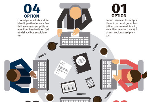 Red And Blue Office People Laptop Meeting Infographic Template
