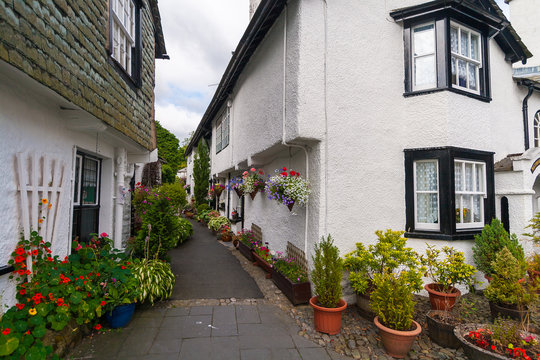Narrow streets in the village Hawskhead, Cumbria, England