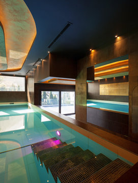 Swimming pool in a modern villa, nobody