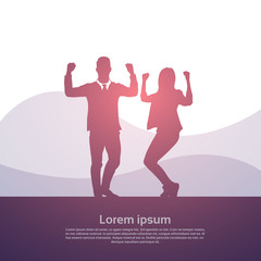Business People Group Silhouette Excited Hold Hands Up Raised Arms, Businesspeople Concept Winner Success Vector Illustration