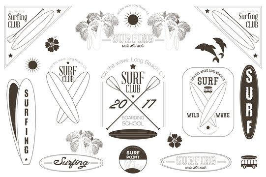 Surfing Labels Black and White Set