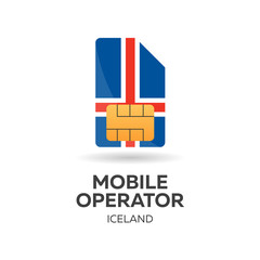 Iceland mobile operator. SIM card with flag. Vector illustration.