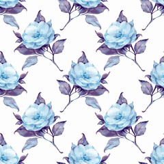 Floral seamless pattern. Blue watercolor flowers