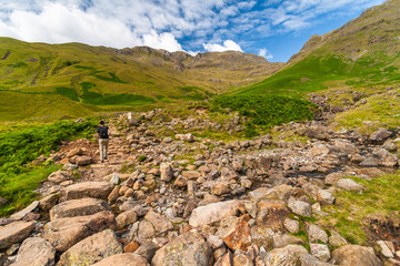 Hiking in the mountain scenery, The Lake District National Park, Cumbria, England
