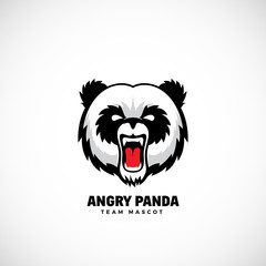 Angry Panda Abstract Vector Team Mascot, Label or Logo Template. Bear Face Icon without Background.