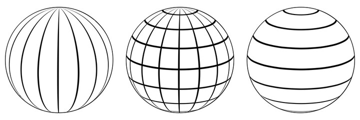 Set spheres globe earth grid, latitude longitude