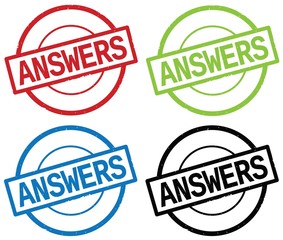 ANSWERS text, on round simple stamp sign.