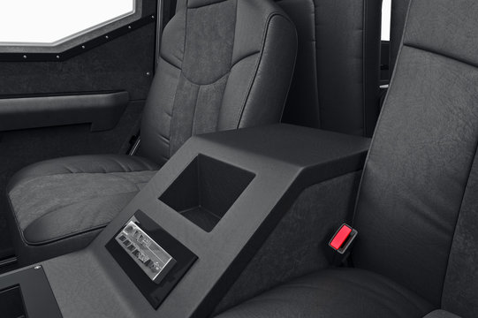 Car interior cabin black leather seat. 3D rendering
