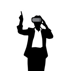 Silhouette Business Woman Wear Virtual Reality Digital Glasses Vector Illustration