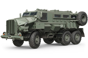 Fototapeta premium Truck military green armored car transportation. 3D rendering