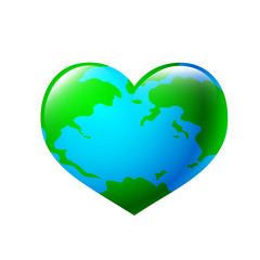 A world globe in the shape of a heart symbol. Concept for loving travel, or loving the world and caring for the environment.
