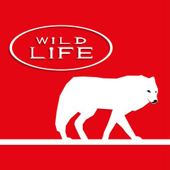 A wolf on a red background with the inscription 