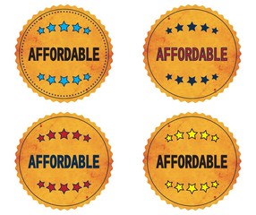 AFFORDABLE text, on round wavy border vintage, stamp badge.