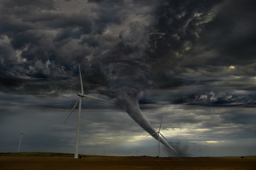 Obraz na płótnie Canvas Tornado Descending on Windmill Farm
