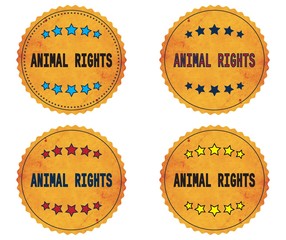 ANIMAL RIGHTS text, on round wavy border vintage, stamp badge.