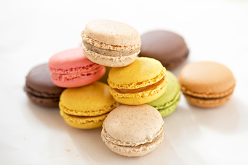 Coffee, chocolate, lemon, raspberry, pistachio, vanilla flavoured mini macaroons