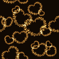 dark seamless pattern with golden floral hearts