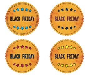 BLACK FRIDAY text, on round wavy border vintage, stamp badge.