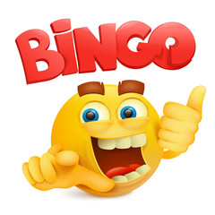 Yellow smile face emoji character with bingo title