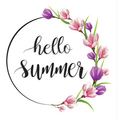 Obraz premium Hello summer! card summer with flowers blooming for a poster. vector