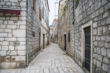 Old street in beautiful town Star Grad, Hvar island, Croatia