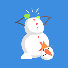 Alive Classic Three Snowball Snowman Lost His Head Cartoon Character Situation