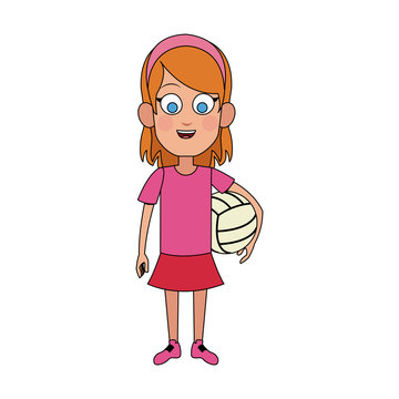 happy young girl with volleyball icon image vector illustration design 