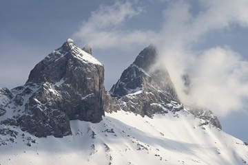 Wintry view of the mountains Aiguilles d’Arves (3,514 metres), Savoy, France