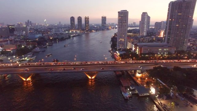 aerial view of sathorn bridge in heart of bangkok thailand