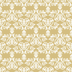Damask classic golden and white pattern. Seamless abstract background with repeating elements