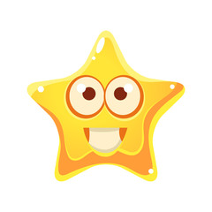 Yellow star with smiling face and big eyes, cartoon character