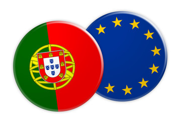 News Concept: Portugal Flag Button On EU Flag Button, 3d illustration on white background