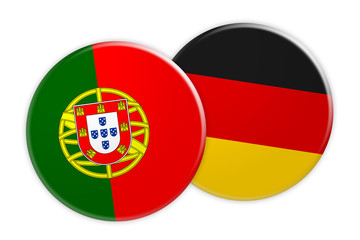 News Concept: Portugal Flag Button On Germany Flag Button, 3d illustration on white background