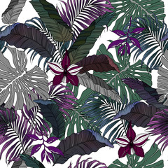 Seamless Tropical Jungle Leaves Background