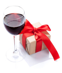Red wine glass and gift box